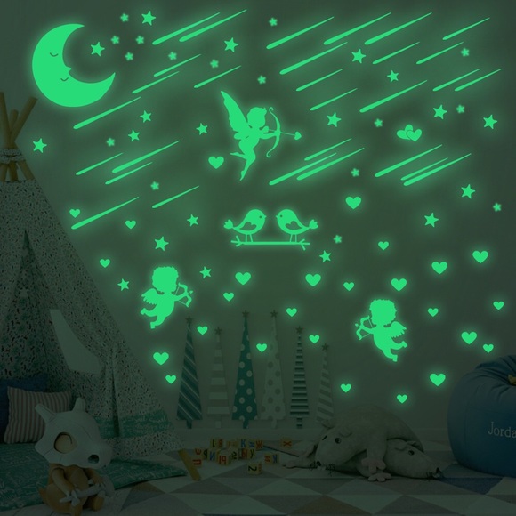 Night glow Angels moon stars wall stickers for kids room decals/glow in dark - Picture 3 of 5